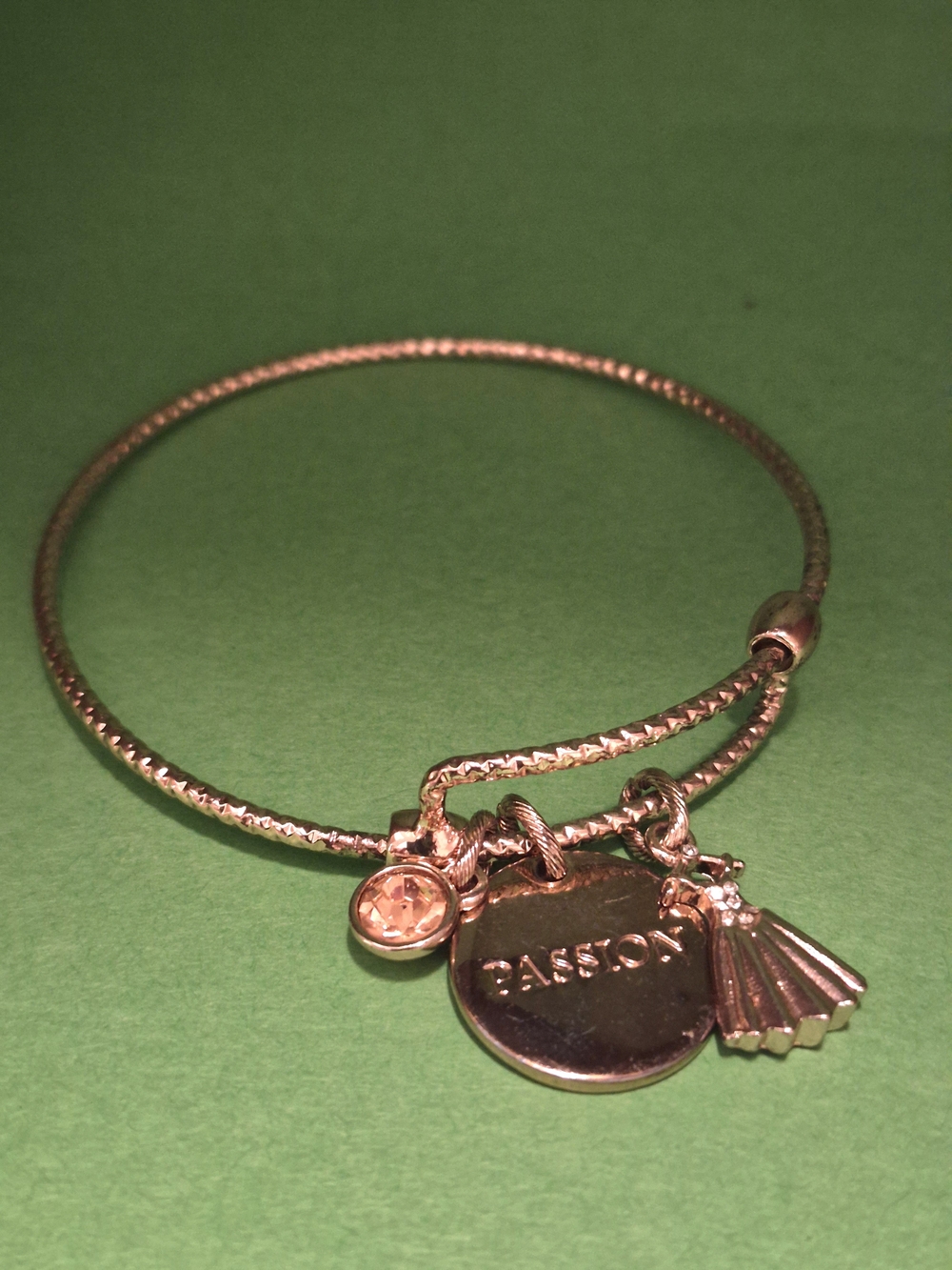 Rose Gold Colored Charm Bangle Bracelet with 'PASSION' Disc Mary Kay